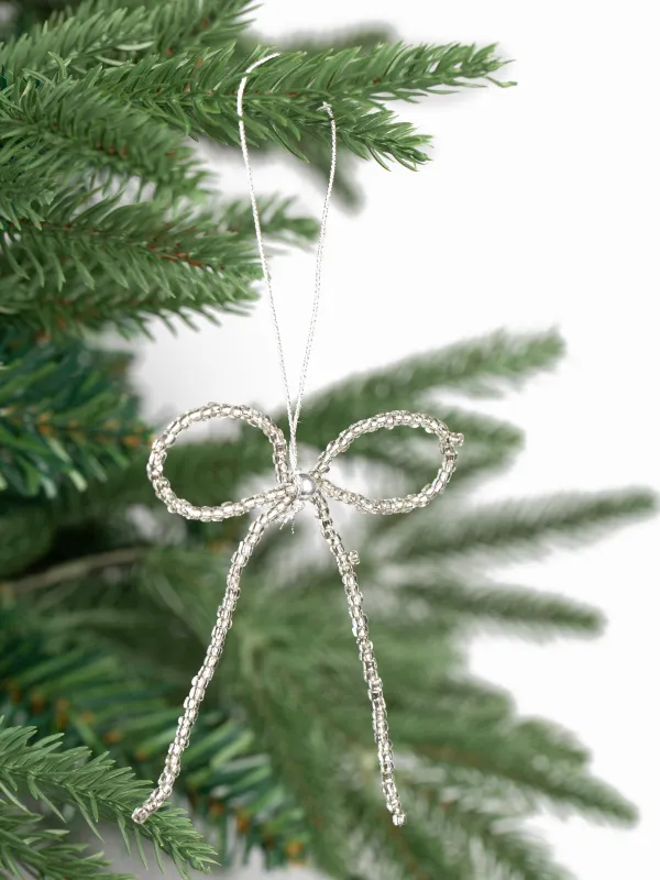 Игрушка елочная, 10 см, бисер/металл, серебристая, Бант, Beads figure, image-2