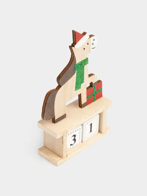 Календарь настольный, 10 см, с кубиками, дерево/полиэстер, Лошадка с подарком, Figure wood, image-3