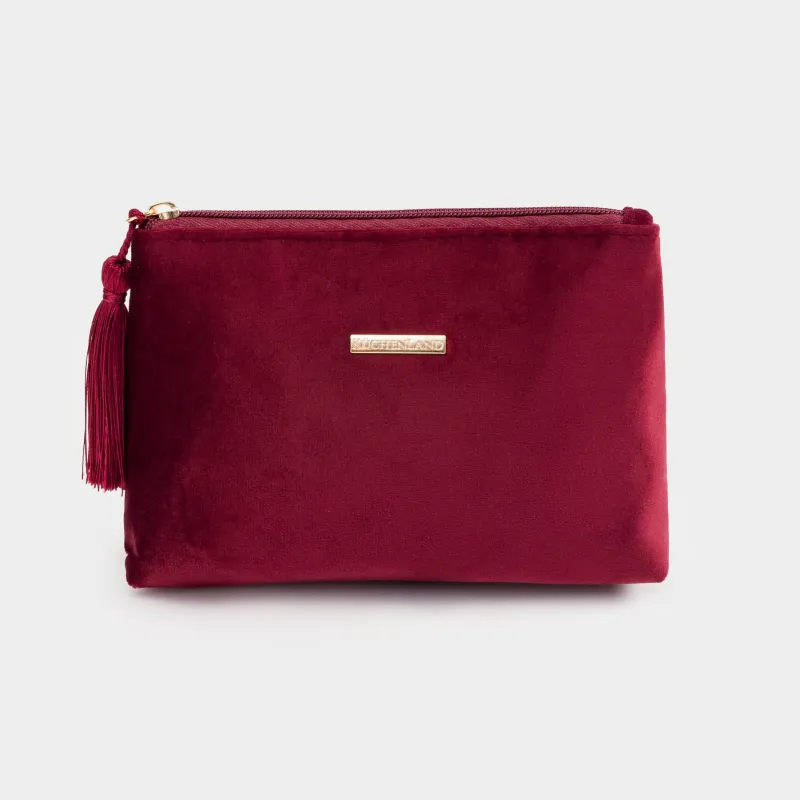 Косметичка, 22х14 см, с кисточкой, вельвет, бордовая, Velvety, image-0