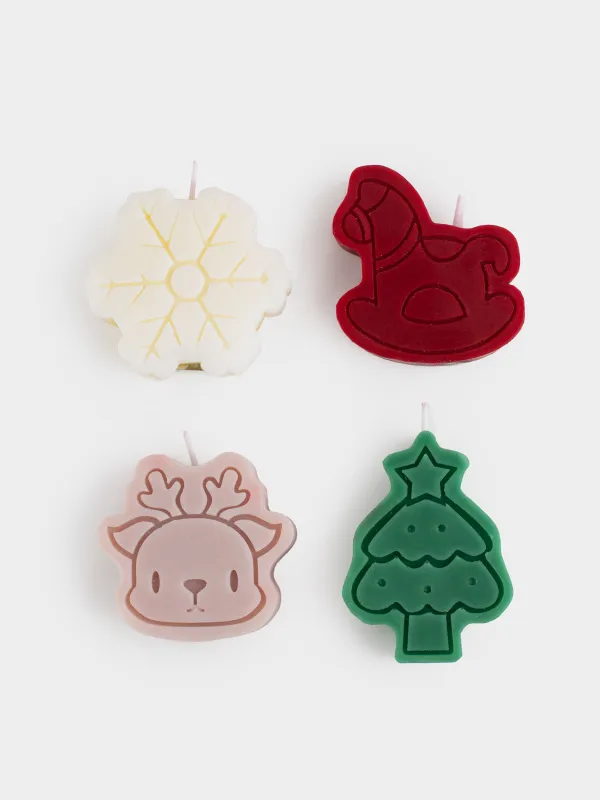 Свеча, 5 см, 4 шт, цветной микс, Лошадка/Снежинка/Олень/Елка, Shape candle, image-0
