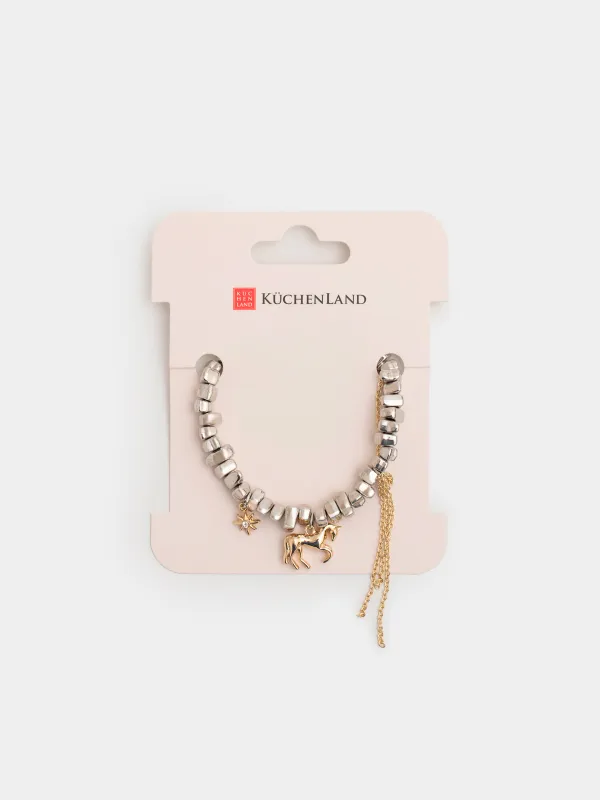 Браслет, 16 см, с подвесками, металл, серебристо-золотистый, Лошадь, Jewelry horse, image-4