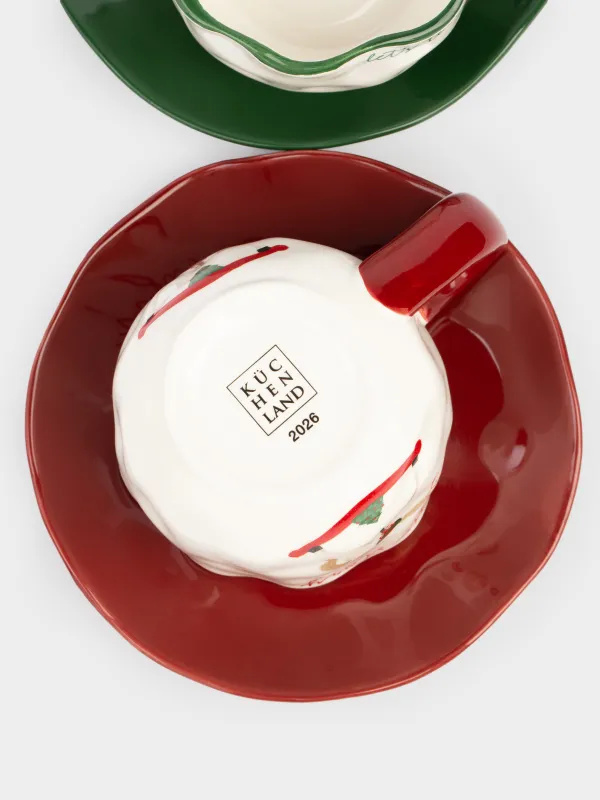 Пара чайная, 2 перс, 4 пр, 240 мл, керамика, Елка с бантами/Лошадка, Сhristmas green, image-3