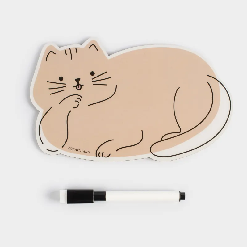 Доска магнитная для записей, 18х12 см, с маркером, пластик, бежевая, Кот, Cat