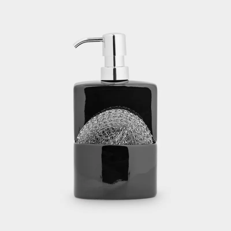 Диспенсер для моющего средства, 450 мл, органайзер, с губкой, керамика, черный, Keeping