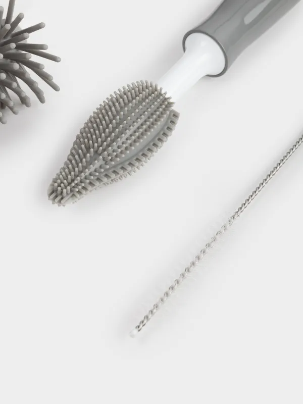 Набор ершиков для мытья бутылок, 30/19 см, 2 шт, пластик/силикон, серый, Clean, image-5