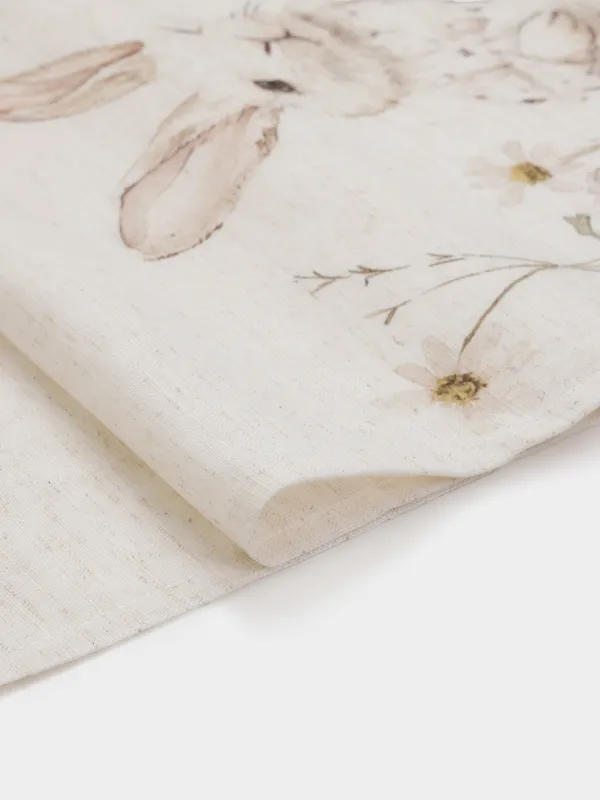 Дорожка настольная, полиэстер/лен, бежевая, Bunny in flowers, image-1