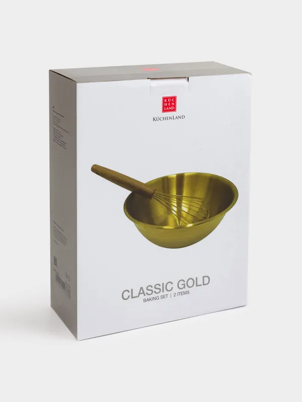 Набор для выпечки, 2 пр, миска/венчик, с мерной шкалой, сталь/дерево, золотистый, Classic gold, image-7