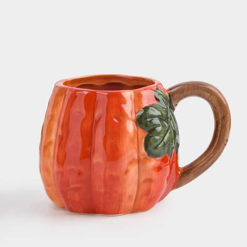 Кружка, 510 мл, керамика, оранжевая, Тыква с листом, Forest symphony