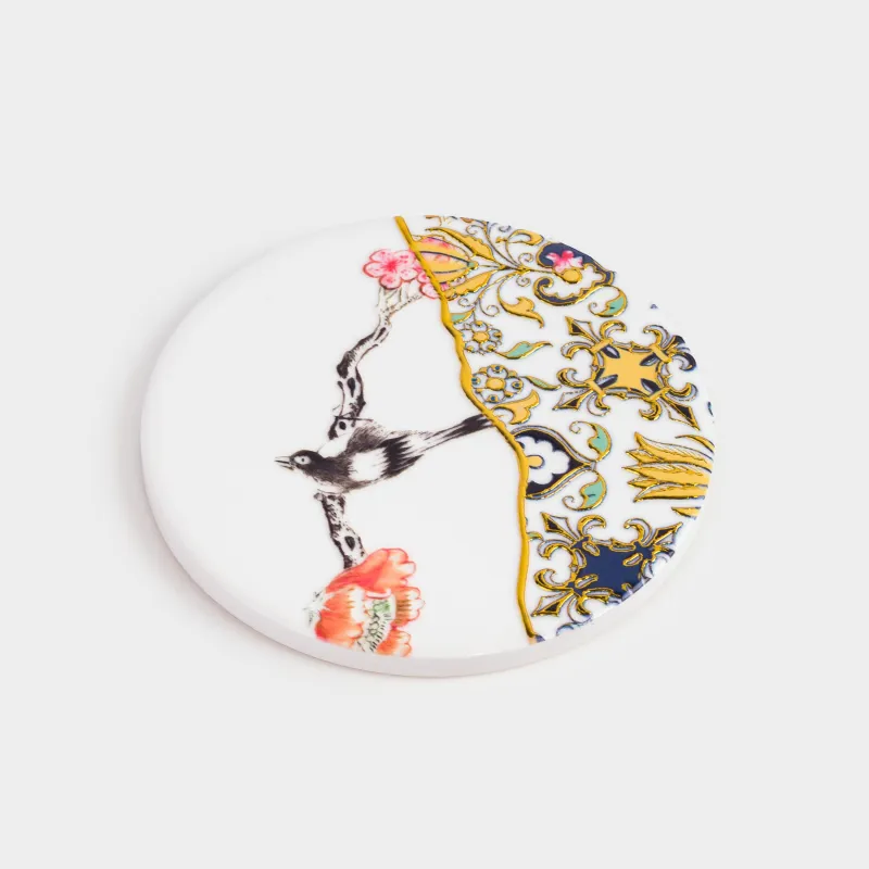 Подставка под кружку, 11 см, круглая, керамика/пробка, белая, Кинцуги, Revival, image-1