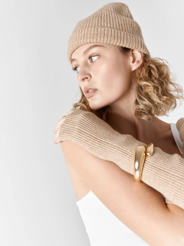 Митенки женские, удлиненные, единый размер, полиэстер/акрил, песочные, Knitting, image-7