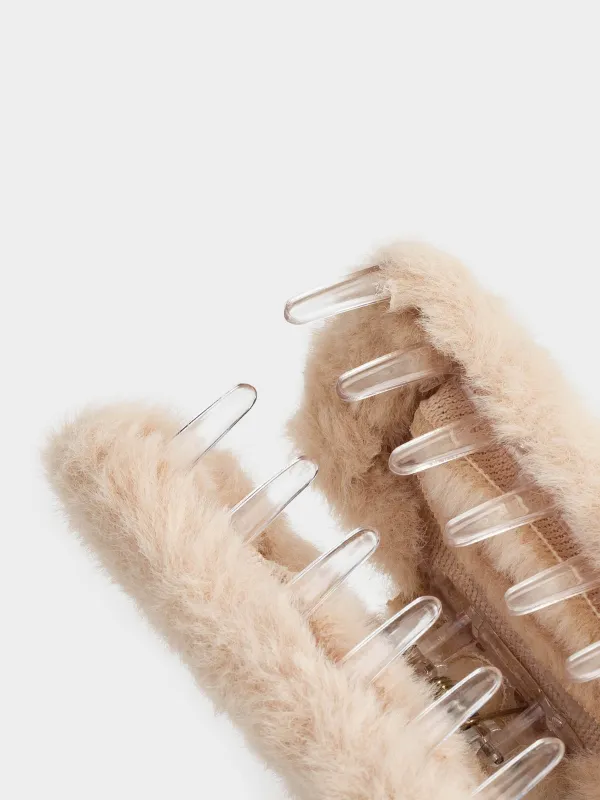 Заколка для волос, 9 см, искусственный мех/пластик, молочная, Крабик, Wooly, image-4