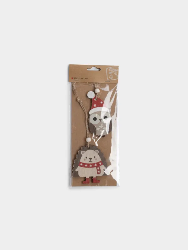 Набор елочных игрушек, 10 см, 2 шт, Еж/Сова, Figure wood, image-3