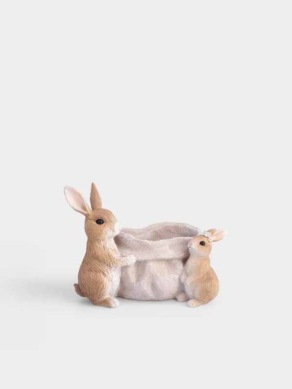 Конфетница, 24х19 см, полирезин, бежевая, Кролики, Natural Easter, image-0