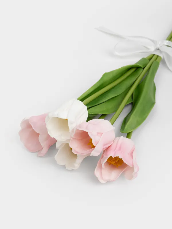 Букет искусственный, 40 см, ПВХ/металл, Бело-розовые тюльпаны, Tulip garden, image-3