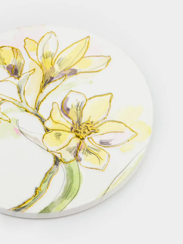 Подставка под кружку, 11 см, круглая, керамика/пробка, белая, Цветы, Bloome, image-2