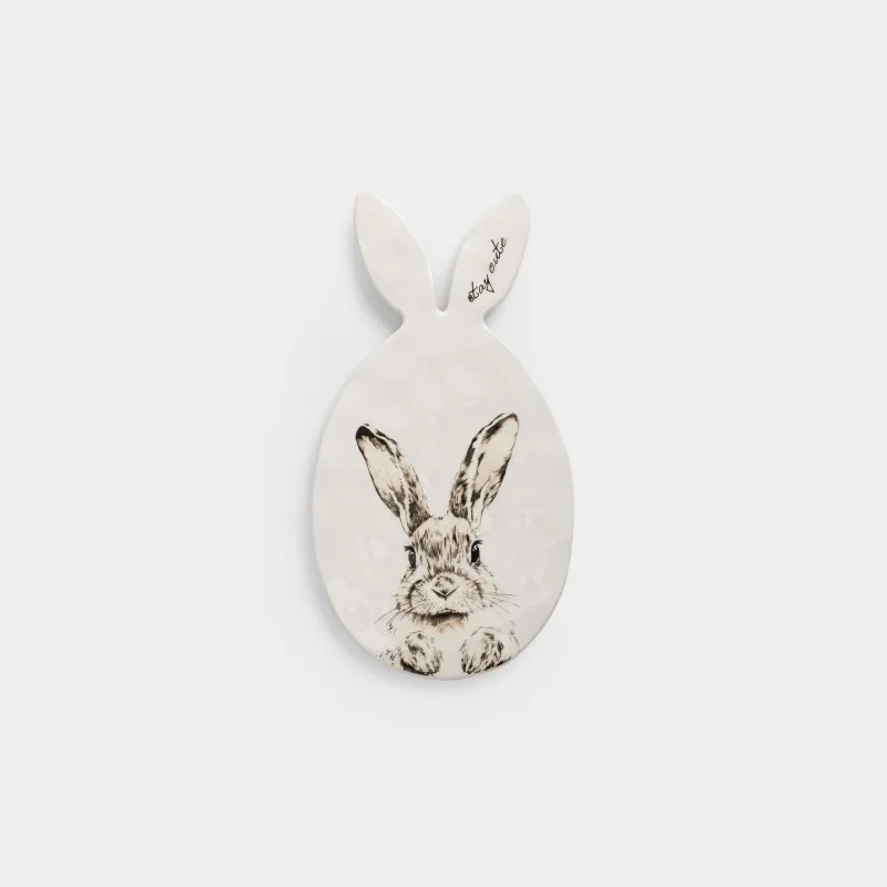 Подставка под горячее, 15х27 см, с ручкой, керамика D, белая, Кролик, Natural Easter