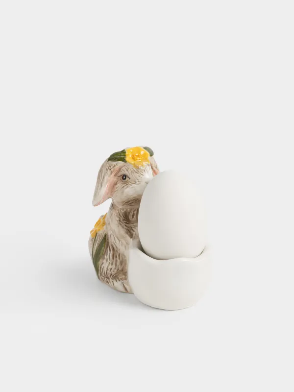 Подставка для яйца, 11 см, керамика D, молочно-бежевая, Кролик в цветочном венке, Rabbit in narcis, image-4