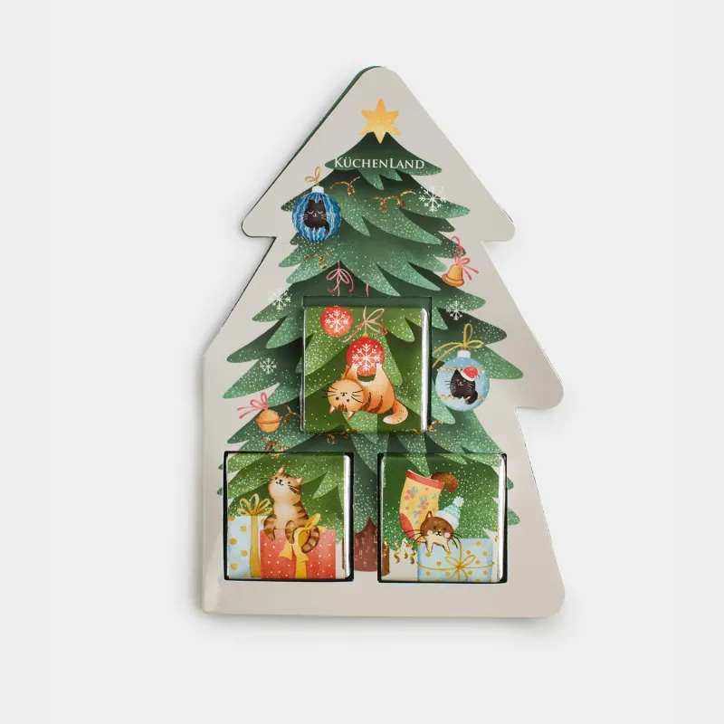 Открытка подарочная, 20х15 см, 15 гр, с шоколадом, бумага, Елочка с пожеланиями, Christmas