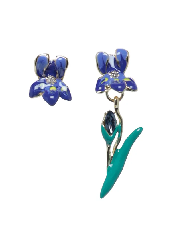 Серьги-пусеты, 1/3 см, 2 шт, металл/акрил, фиолетовые, Ирисы, Iris garden , image-0