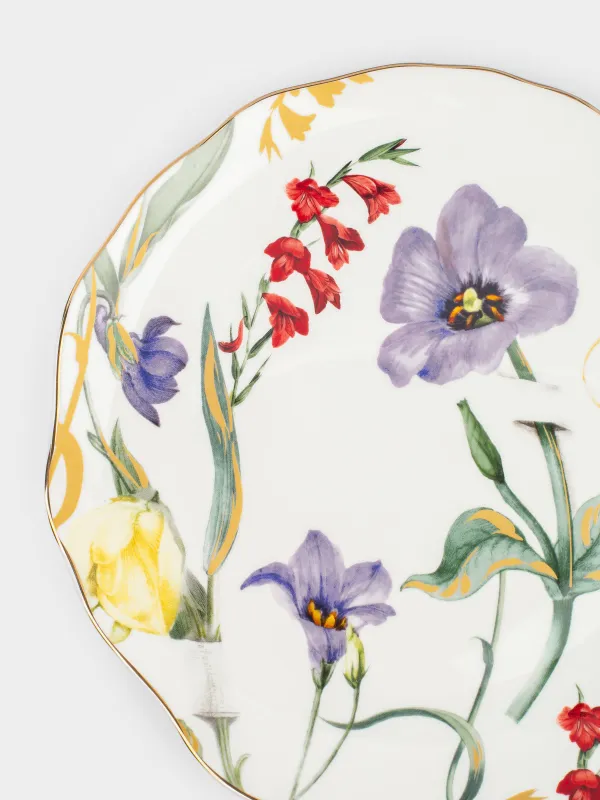 Тарелка обеденная, 26 см, фарфор N, белая, с золотистым кантом, Цветы, Night flower, image-3