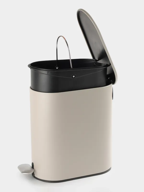 Емкость для мусора, 5 л, с педалью, сталь/пластик, бежево-серая, Giza, image-4