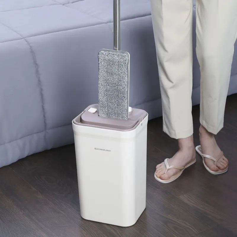 Швабра с ведром, с отжимом и очисткой, прямоугольная, бело-лиловая, Mop, image-3