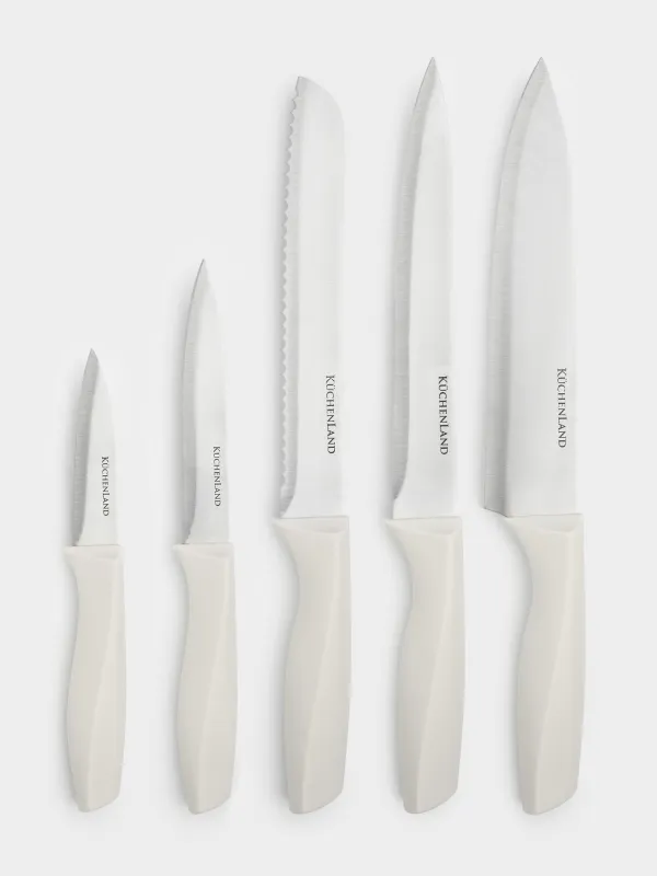 Набор ножей, 5 пр, в подставке, сталь/пластик, серый, Daily, image-2