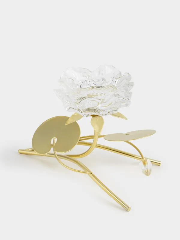 Подсвечник, 13 см, для чайной свечи, стекло/металл, золотистый, Лотос, Fantastic flowers, image-1