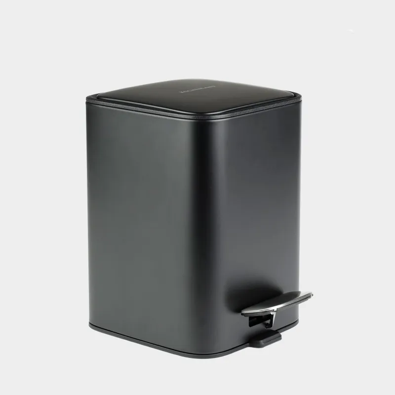 Емкость для мусора, 3 л, с педалью, металл, квадратная, черная, Total black