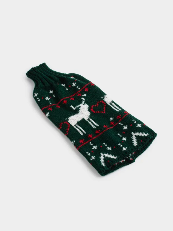 Чехол для бутылки, 26 см, декоративный, полиэстер, зеленый, Олень, Christmas bar, image-3