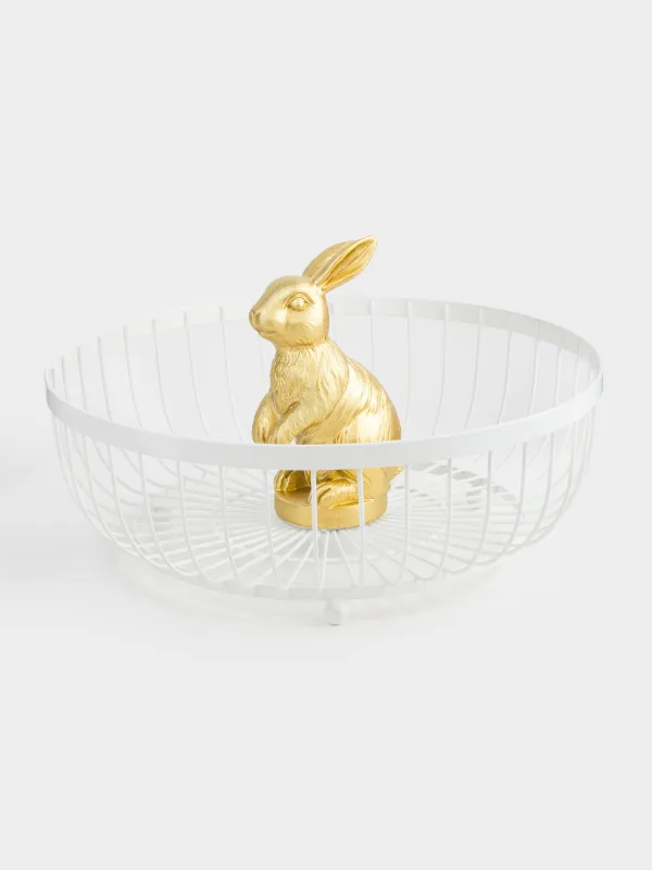 Корзина для фруктов, 29 см, металл/полирезин, молочно-золотистая, Кролик, Twist milk, image-2