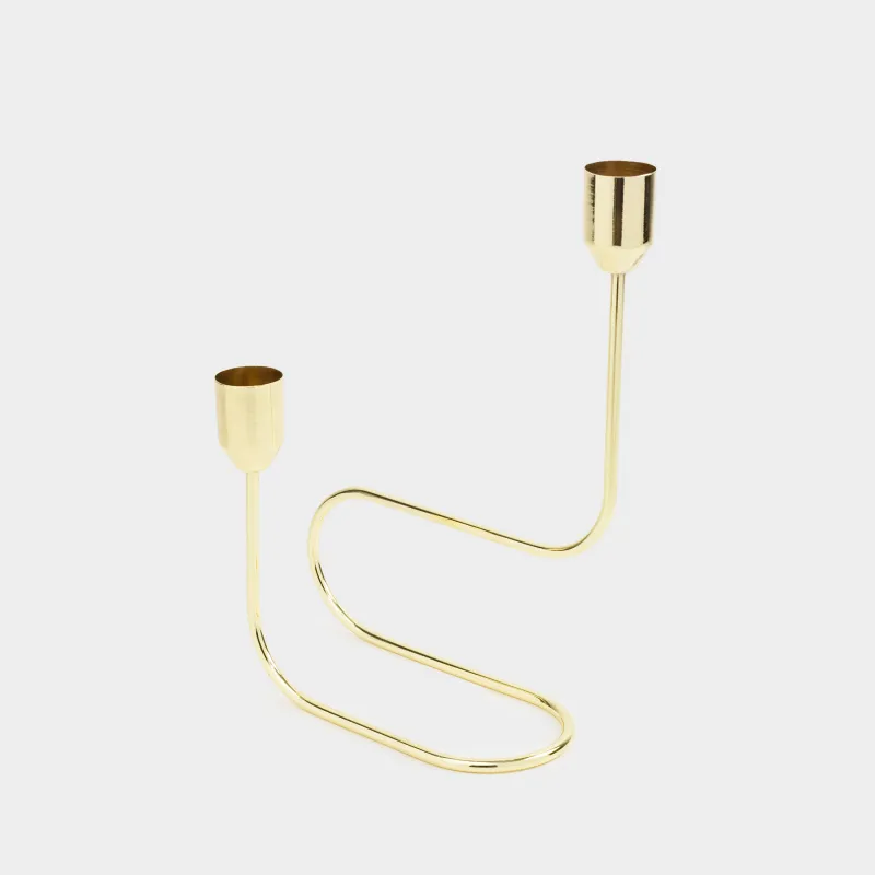 Подсвечник, 22 см, 2 тонкие свечи, сталь, золотистый, Twist gold, image-1