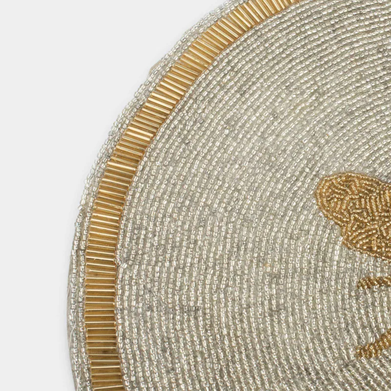 Салфетка под приборы, 36 см, бисер, круглая, молочно-золотистая, Пчела, Art beads, image-2