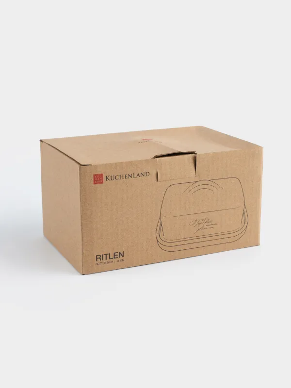 Масленка, 16 см, металл/дерево, прямоугольная, бежевая, Ritlen, image-6