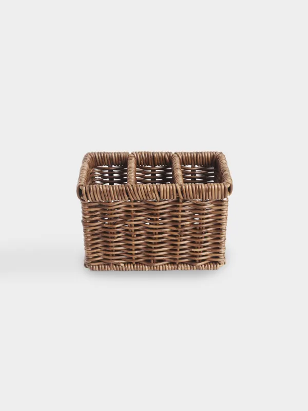 Подставка для кухонных принадлежностей, 14х10 см, 3 отд, ротанг, коричневая, Blendy, image-1