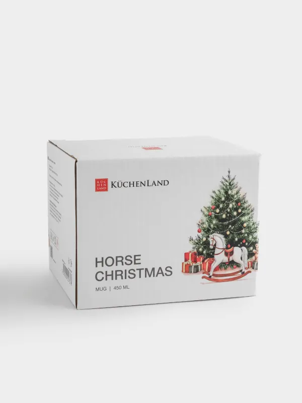 Кружка, 450 мл, фарфор N, бело-зеленая, Лошадка с елкой, Horse christmas, image-5