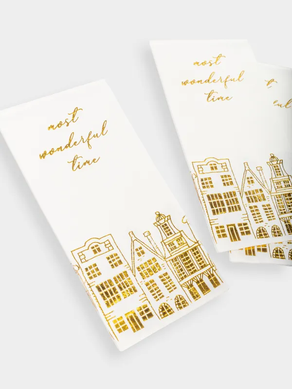 Салфетки бумажные, 33х33 см, 20 шт, прямоугольные, белые, Золотистые дома, Snow sparks, image-3