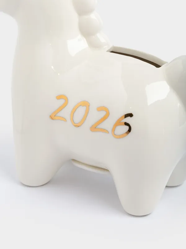 Копилка, 16х16 см, фарфор P, молочно-золотистая, Лошадка c короной, Horse milky, image-4