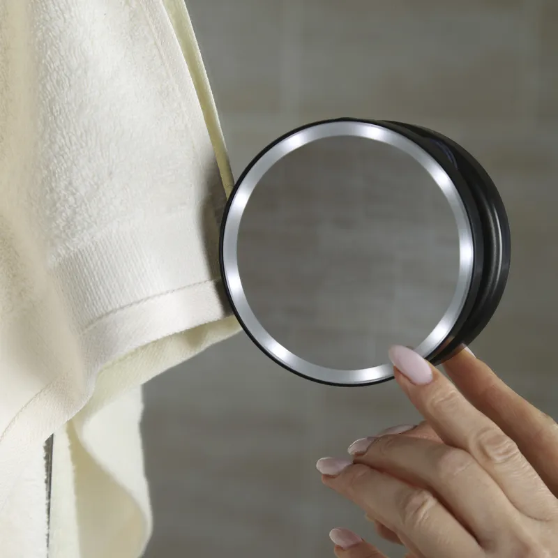 Зеркало подвесное, 10/8 см, увеличительное, с подсветкой, на присоске, пластик, черное, Mirror, image-3