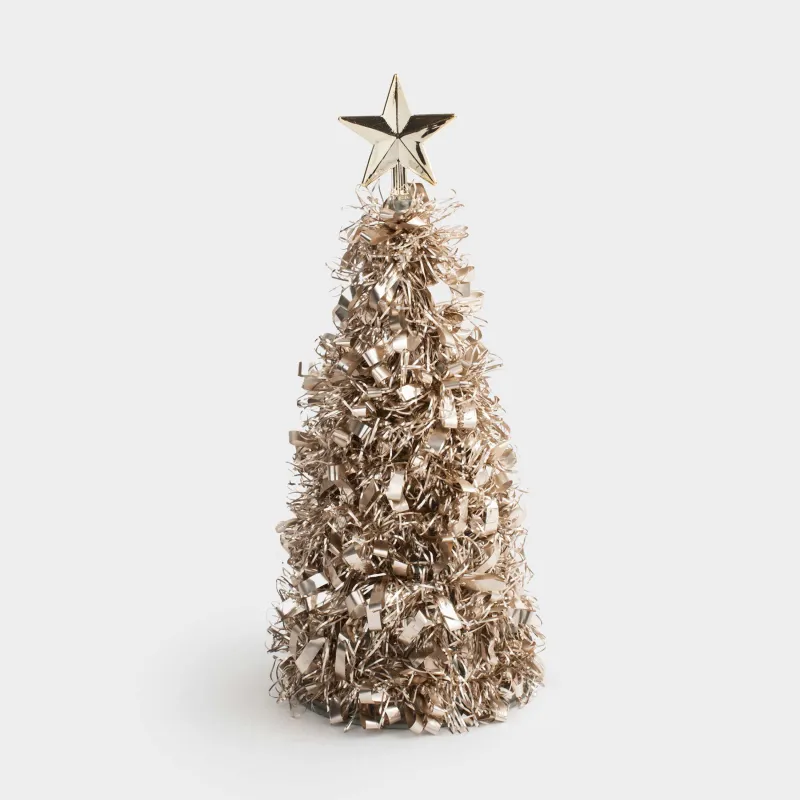 Ель искусственная, 25 см, мишура/пластик, шампань, Крупная мишура, Tinsel christmas