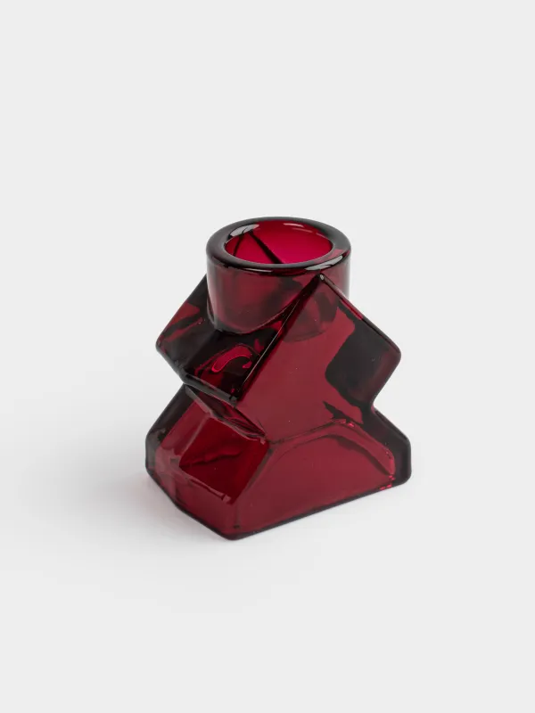 Подсвечник, 6 см, для тонкой свечи, стекло, красный, Елка, Fir shape, image-1