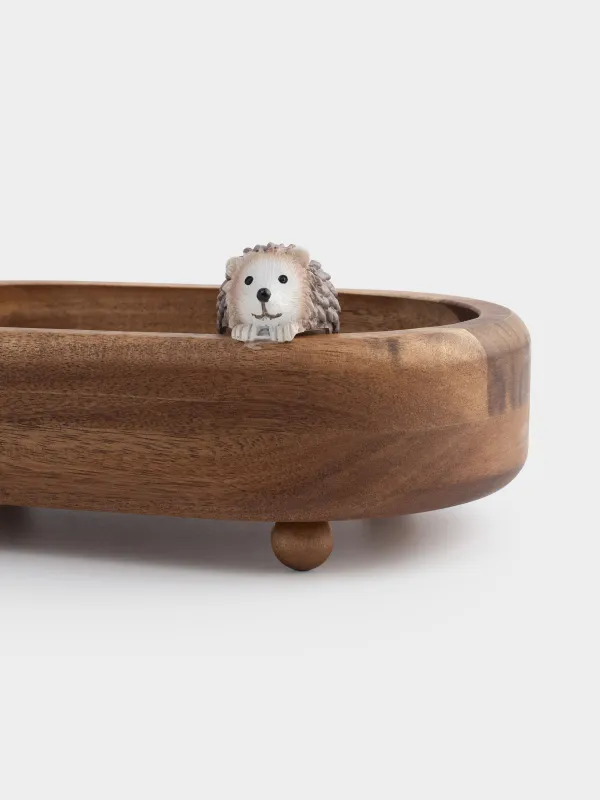 Блюдо декоративное, 25х15х5 см, дерево/полирезин, на ножках, овальное, Ежик, Noble tree, image-4