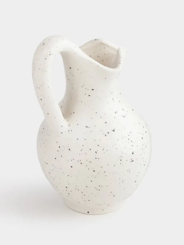Ваза для цветов, 24 см, с ручкой, керамика, молочная, в крапинку, Кувшин, Speckled black, image-3