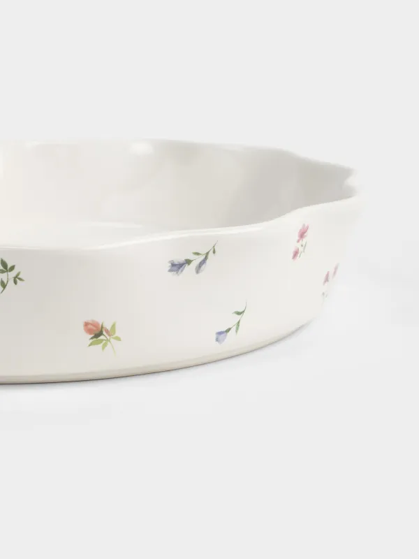 Форма для запекания, 25 см, керамика, круглая, молочная, Нежные цветы, El flora, image-1