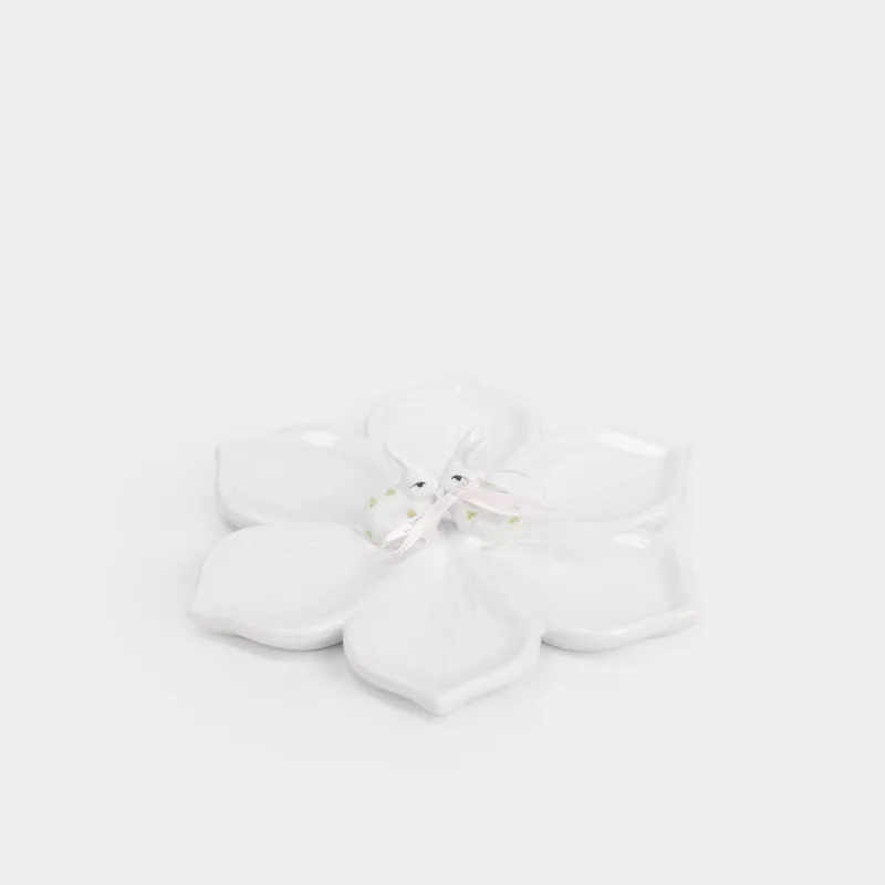 Блюдо, 23 см, керамика D, молочное, Кролики на цветке, Rabbit bloome