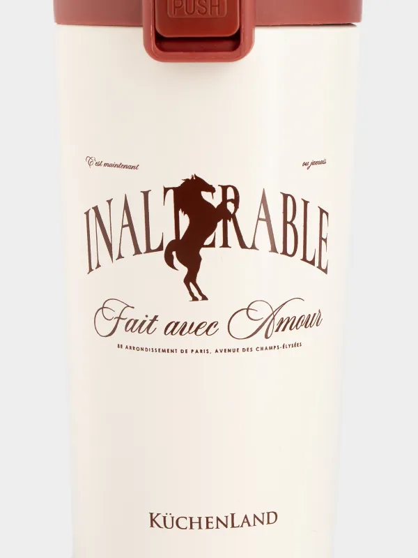 Термокружка, 380 мл, сталь/пластик, бежевая, матовая, Inalterable, Voyage, image-4