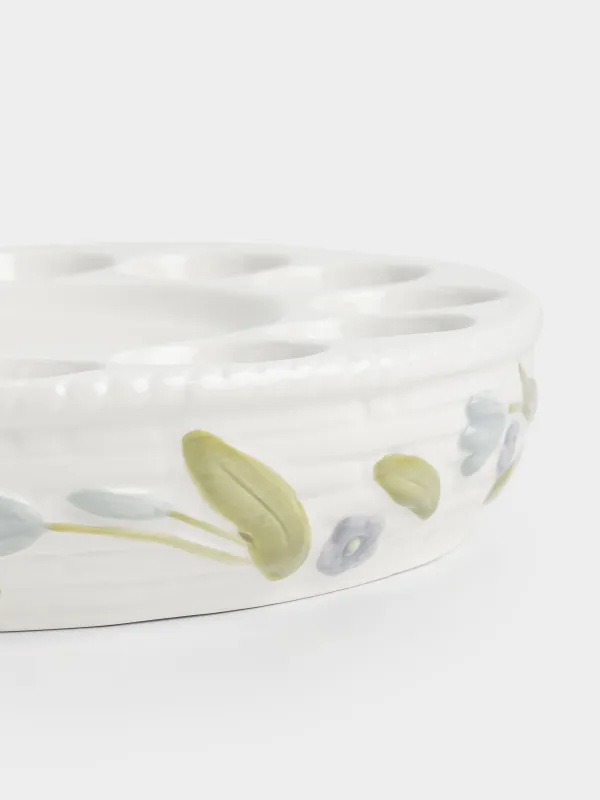 Блюдо пасхальное, 26 см, 12 отд, с местом для кулича, керамика D, молочно-серое, Цветы, Easter, image-1