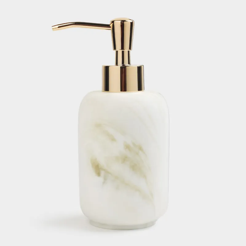 Диспенсер для жидкого мыла, 200 мл, полирезин/металл, бело-золотистый, Мрамор, Dryad
