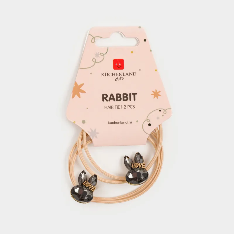 Резинка для волос, 4 см, 2 шт, полиэстер/пластик, молочная, Зайки, Rabbit, image-3