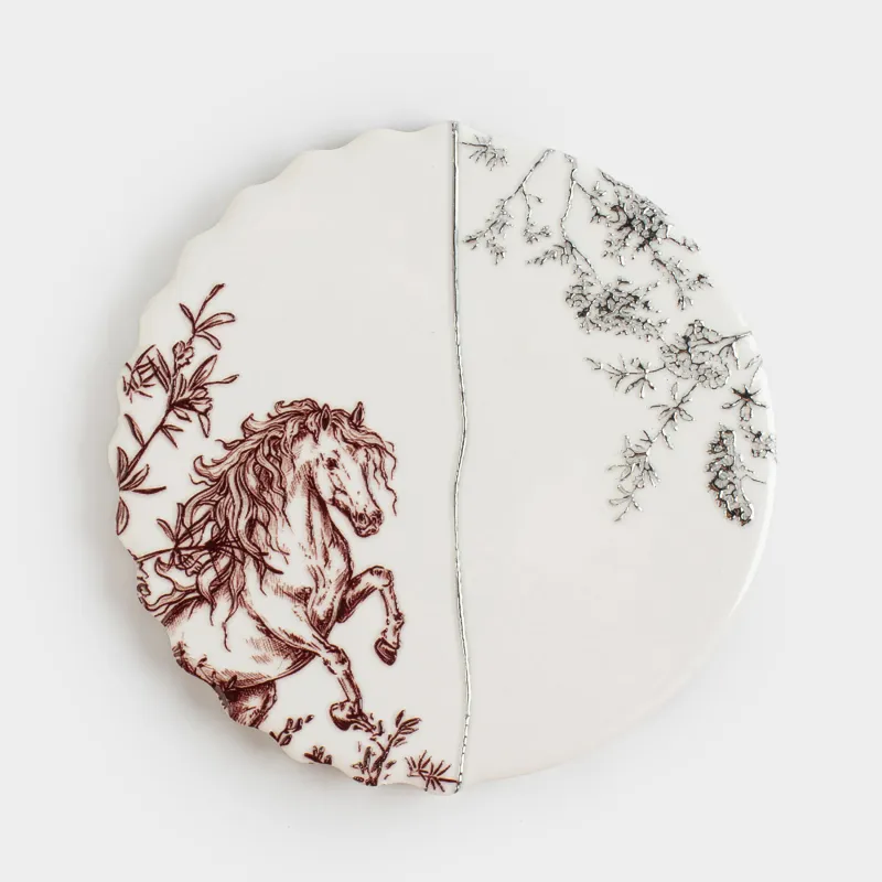 Подставка под горячее, 20 см, керамика/пробка, круглая, белая, Лошадь, Kairon horse